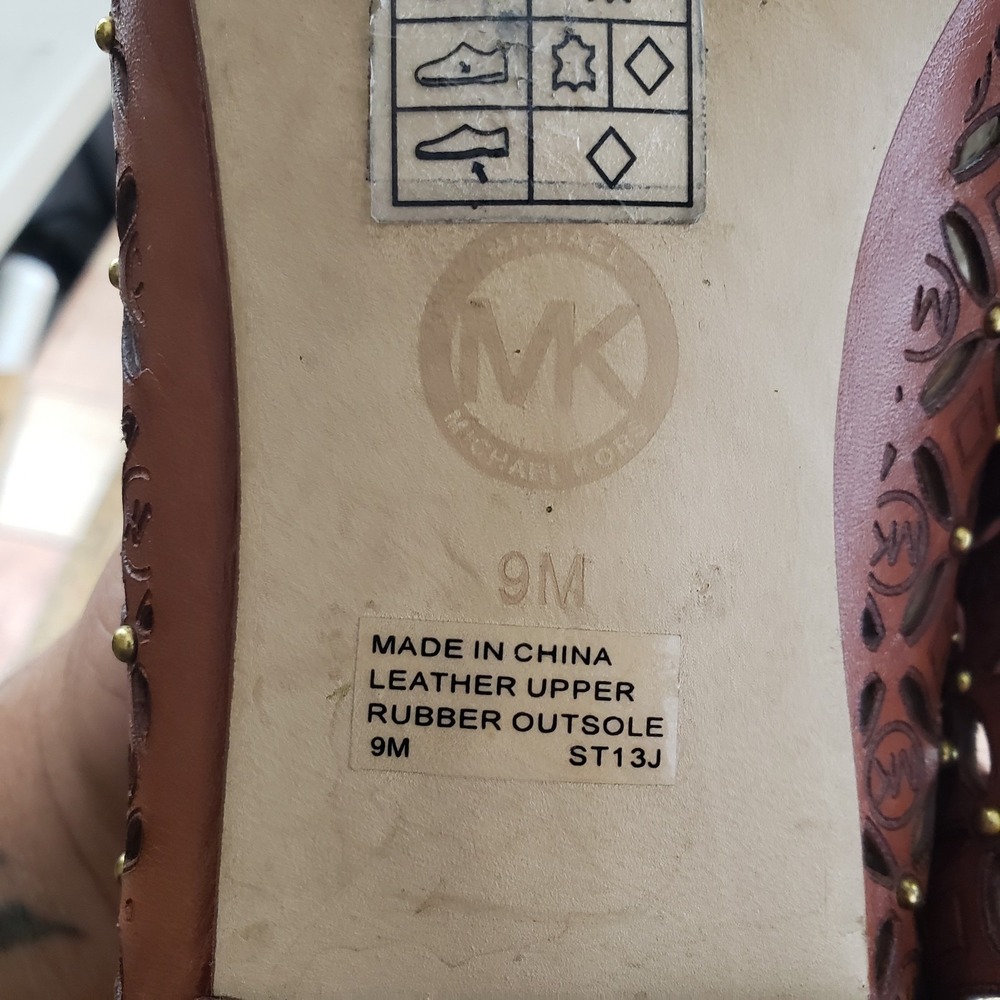 Michael Kors Shoes Womens Size 9M Brown Laser Cut Studded Flats Leather MK Logo - Picture 6 of 9